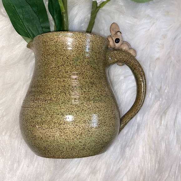 Hand Made Pottery Pitcher with Cute Little Mouse on Handle - Picture 4 of 17